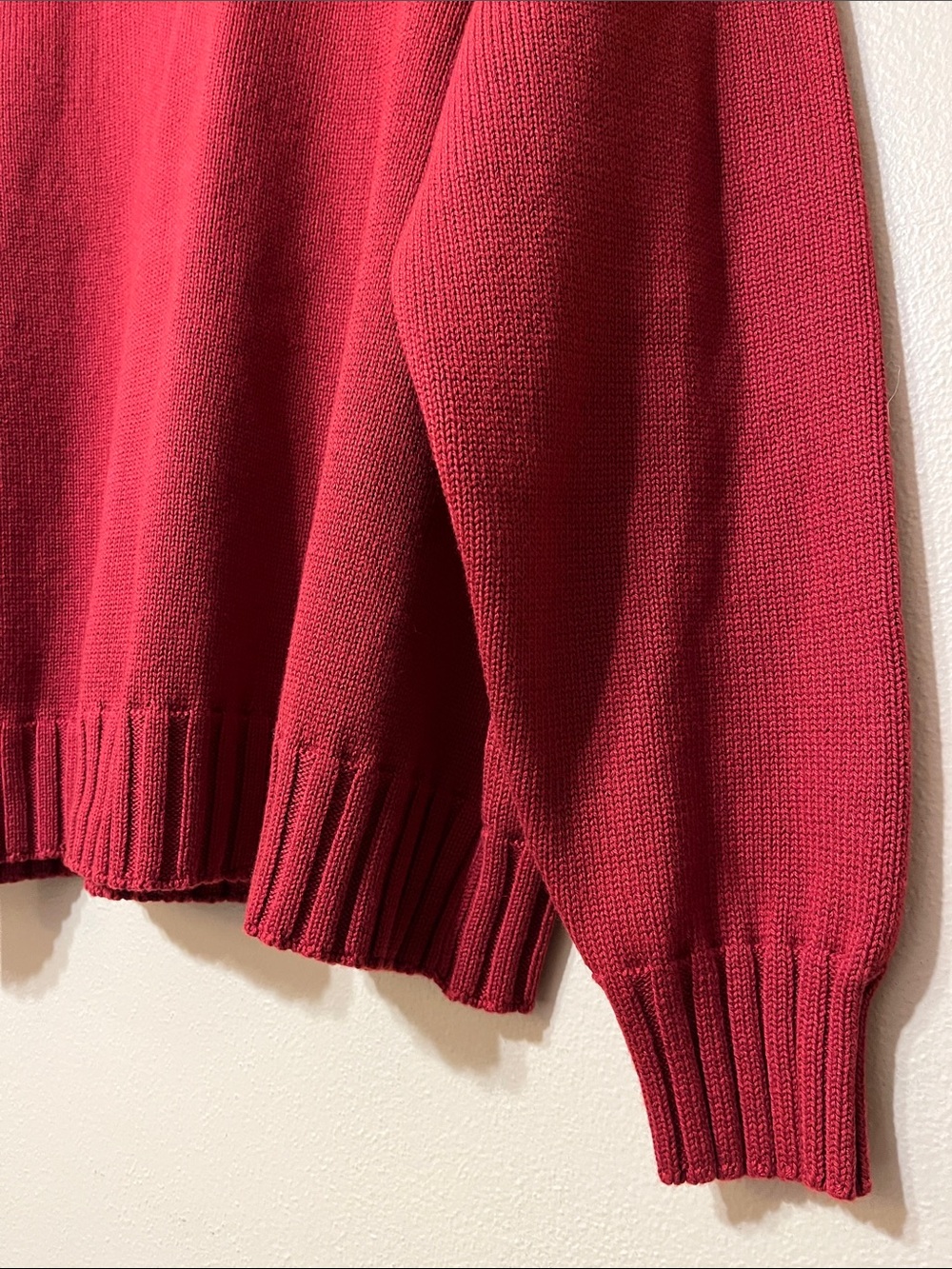 DONNI. Cotton Cashmere V-Neck Sweater in Rouge - Picture 6 of 10